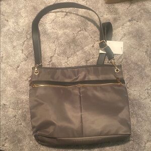 Olive Shoulder Bag with Adjustable Strap and Gold Hardware